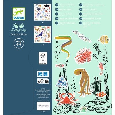 Djeco | Metallic Stickers | Ocean | Oceaan | 160 stuks | 4-7 jaar - Kleine Eland