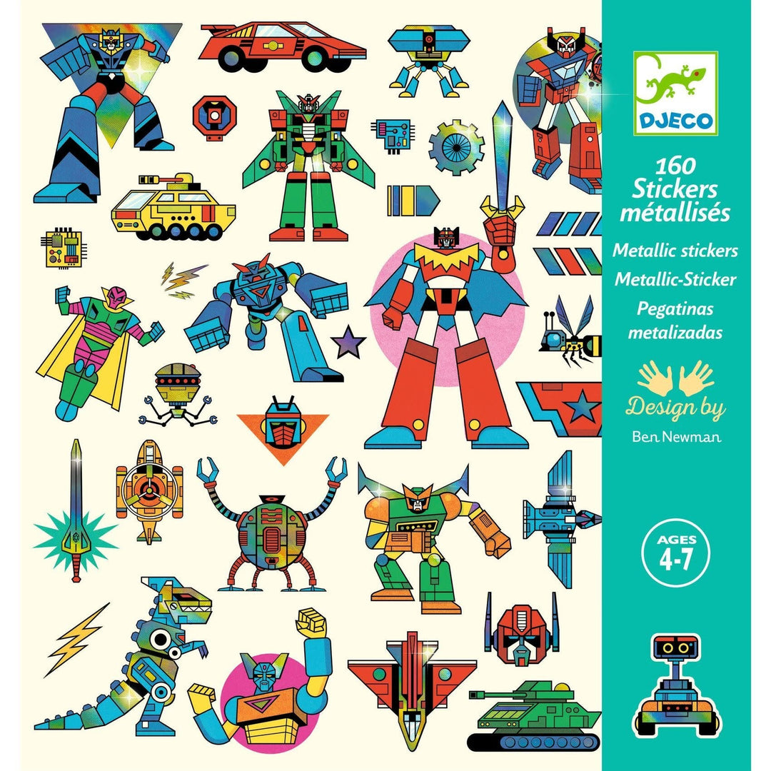 Djeco | Metallic Stickers | Robots | 160 delig | 4+ - Kleine Eland