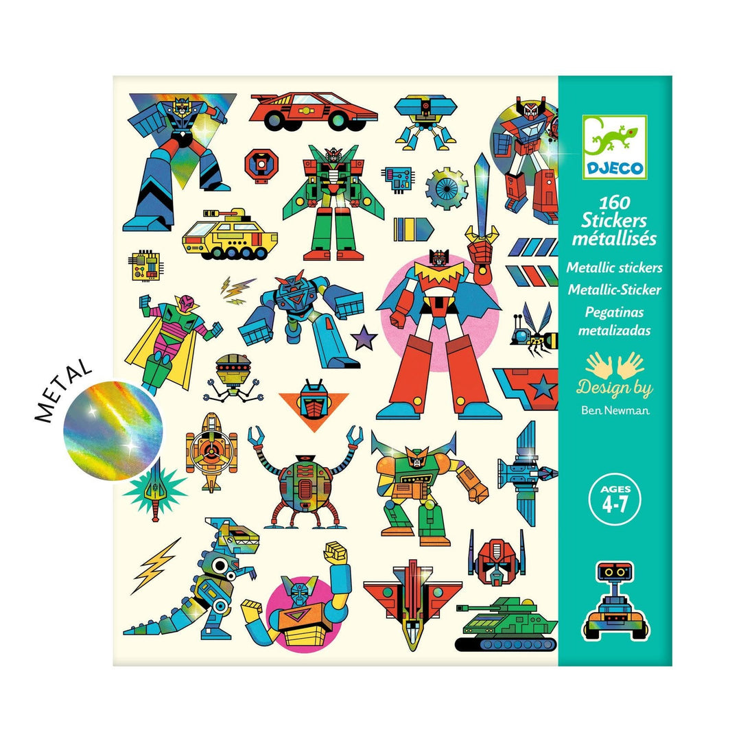 Djeco | Metallic Stickers | Robots | 160 delig | 4+ - Kleine Eland