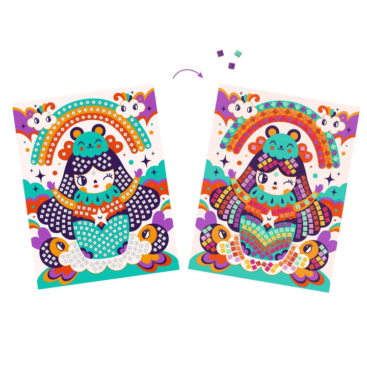 Djeco | Mozaïek | Kunst op Nummer | Glitter| Kokeshi | 5 - 8 jaar - Kleine Eland