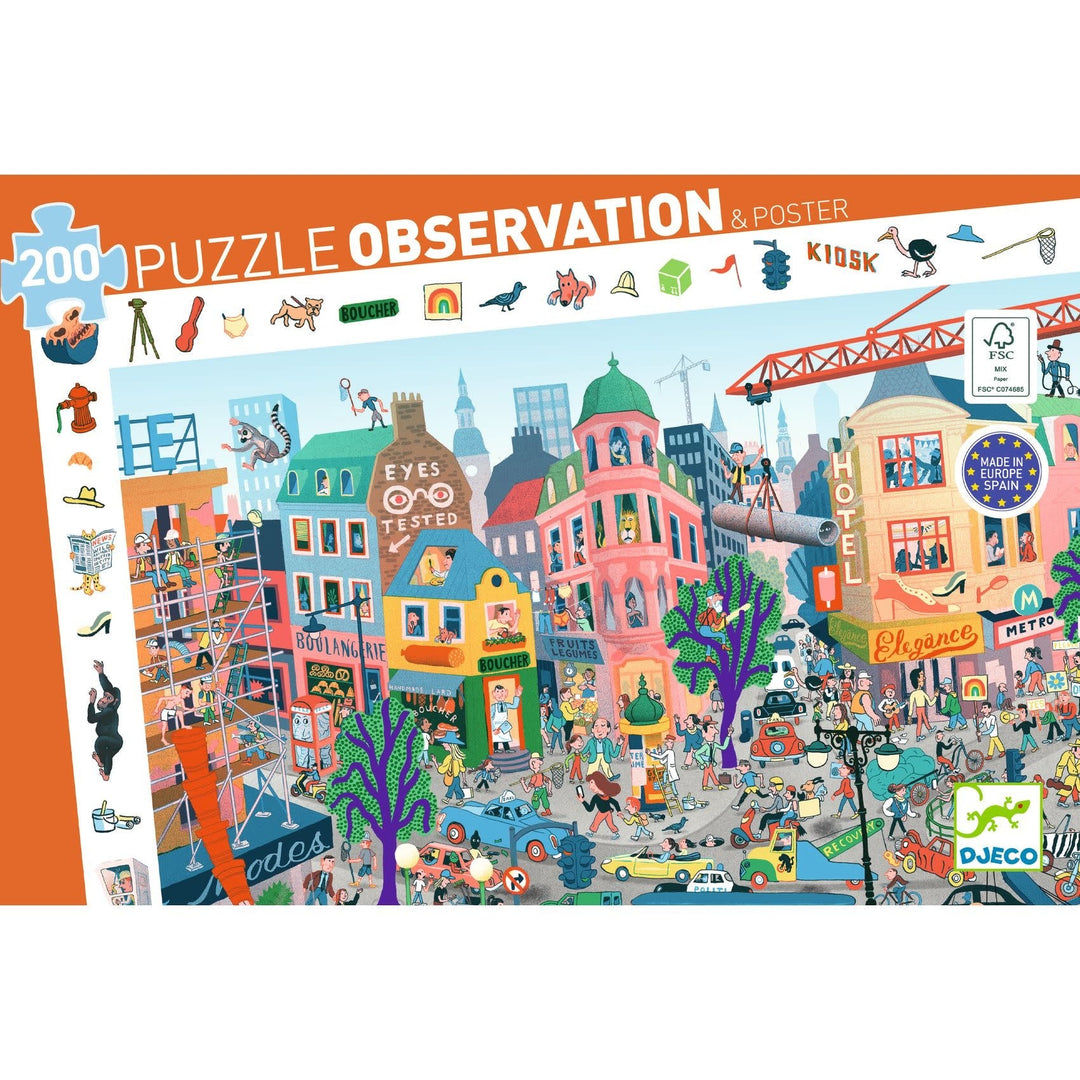 Djeco | Observation Puzzle | De stad | 200 stukjes | 6+ - Kleine Eland