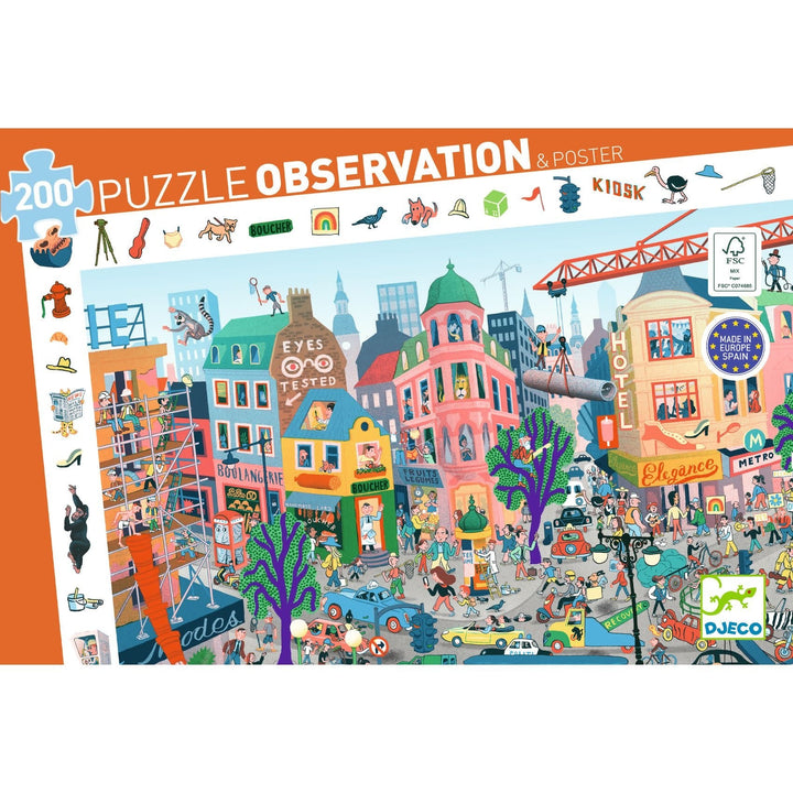 Djeco | Observation Puzzle | De stad | 200 stukjes | 6+ - Kleine Eland