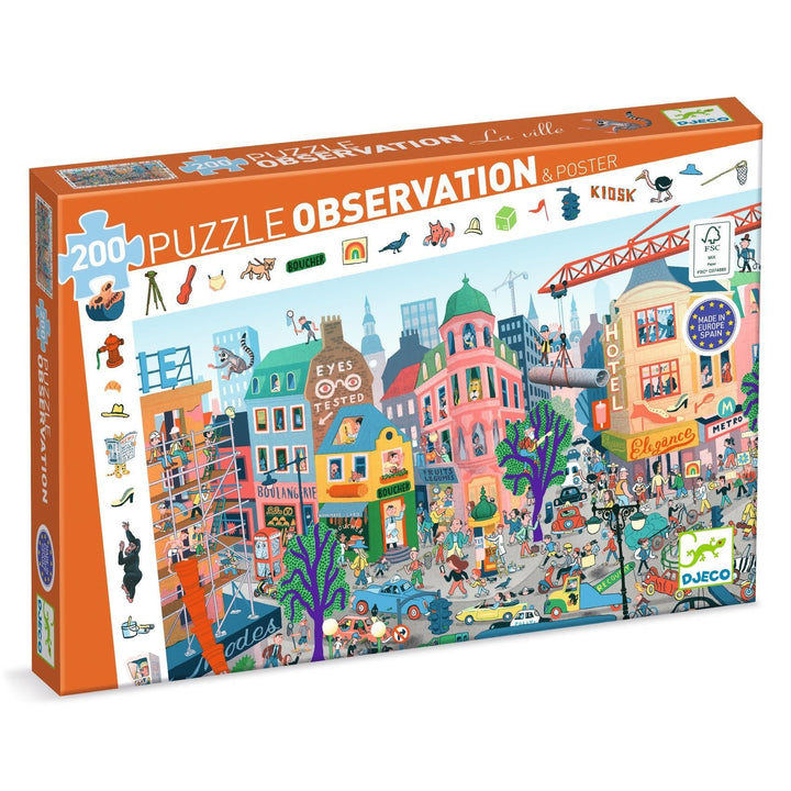 Djeco | Observation Puzzle | De stad | 200 stukjes | 6+ - Kleine Eland