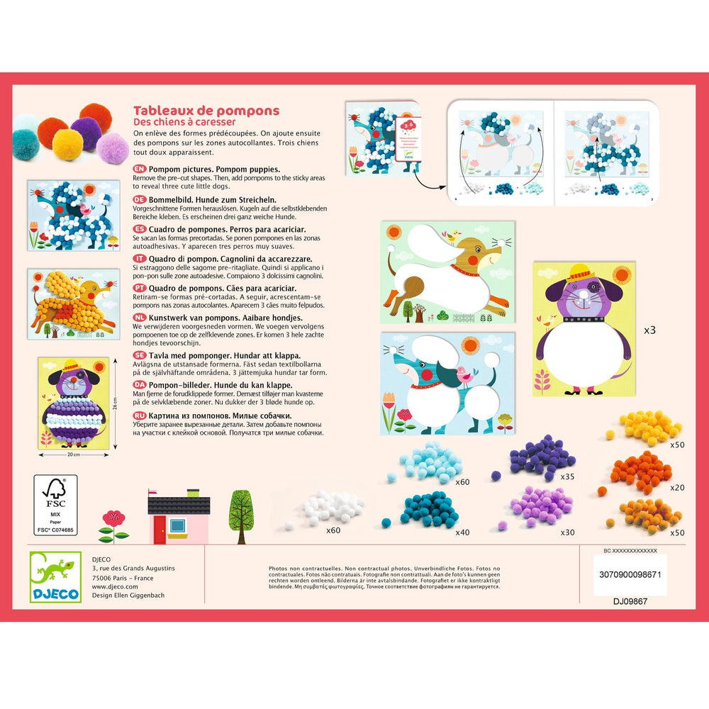 Djeco | PomPom Puppies | Collage met pompons | 3-6 jaar - Kleine Eland