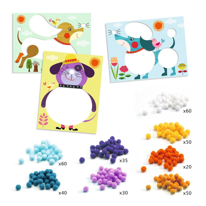 Djeco | PomPom Puppies | Collage met pompons | 3-6 jaar - Kleine Eland