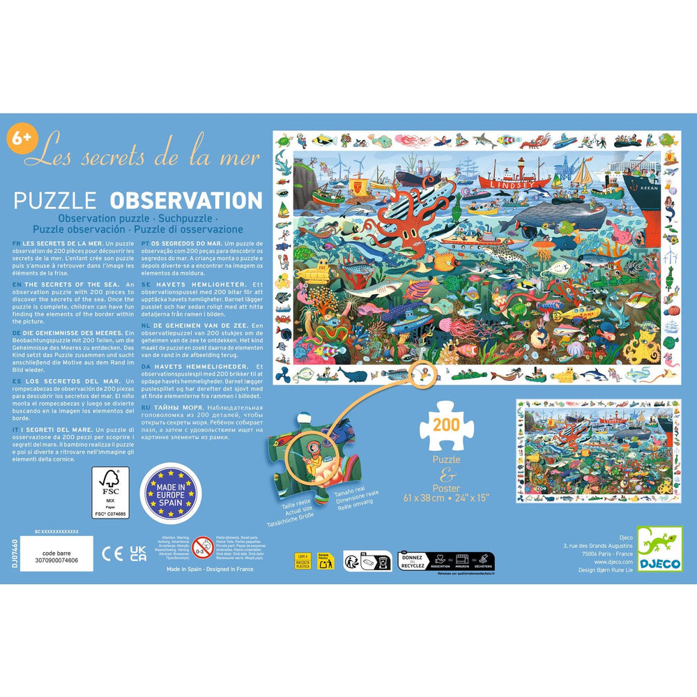 Djeco | Puzzel | De geheimen van de zee | 200 stukjes | 6+ - Kleine Eland