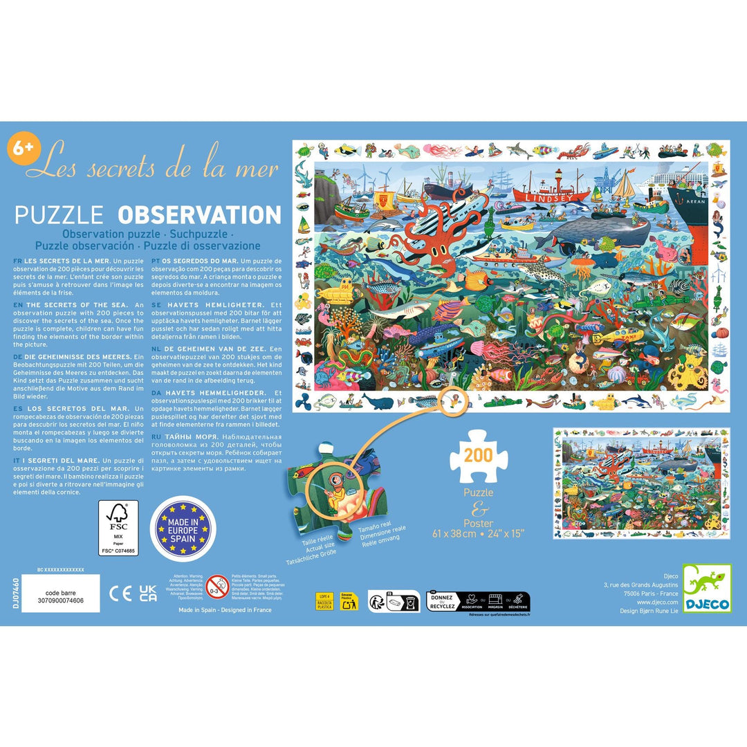 Djeco | Puzzel | De geheimen van de zee | 200 stukjes | 6+ - Kleine Eland