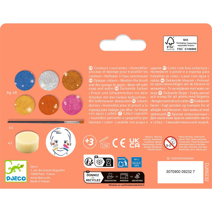Djeco | Schmink | Palette 6 kleuren | Metallic | 3+ - Kleine Eland