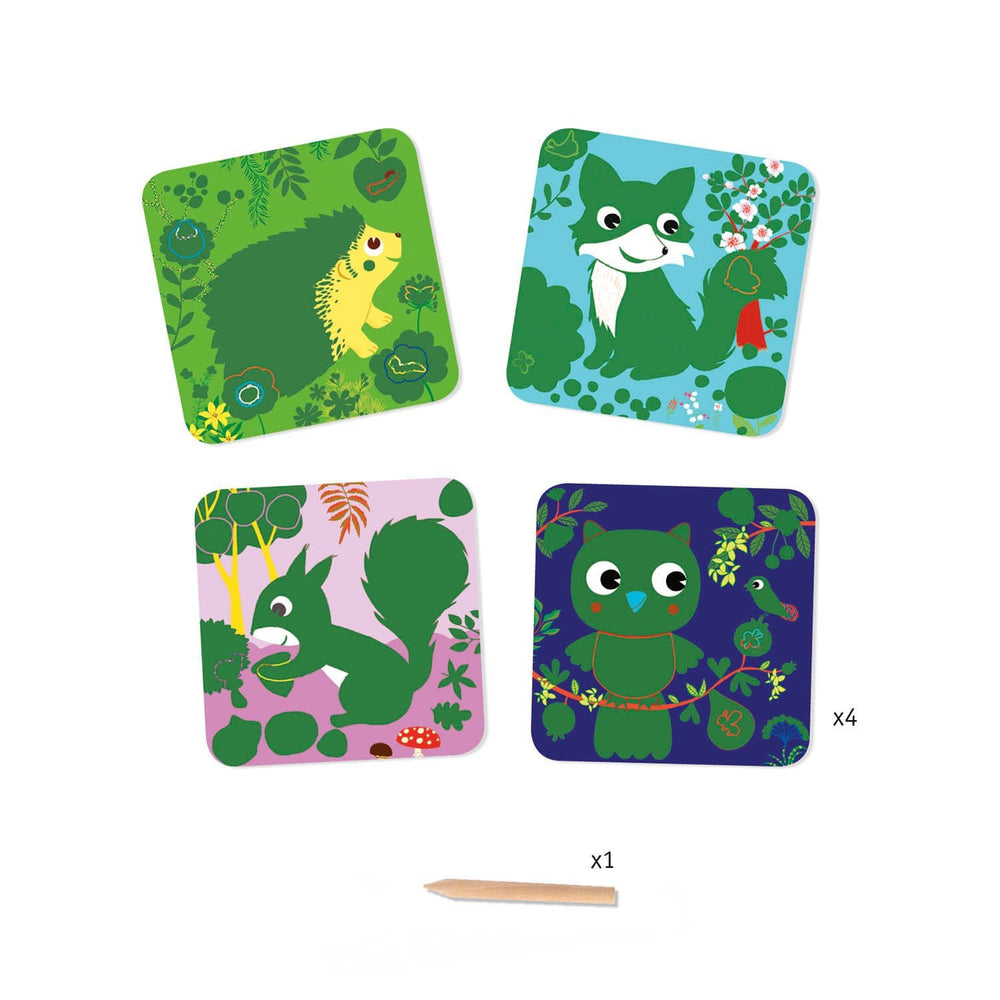 Djeco | Scratch Cards | 4 delig | Land Dieren | 3 - 6 jaar - Kleine Eland