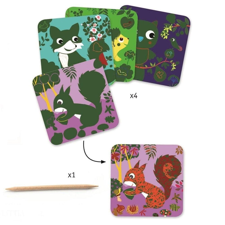 Djeco | Scratch Cards | 4 delig | Land Dieren | 3 - 6 jaar - Kleine Eland