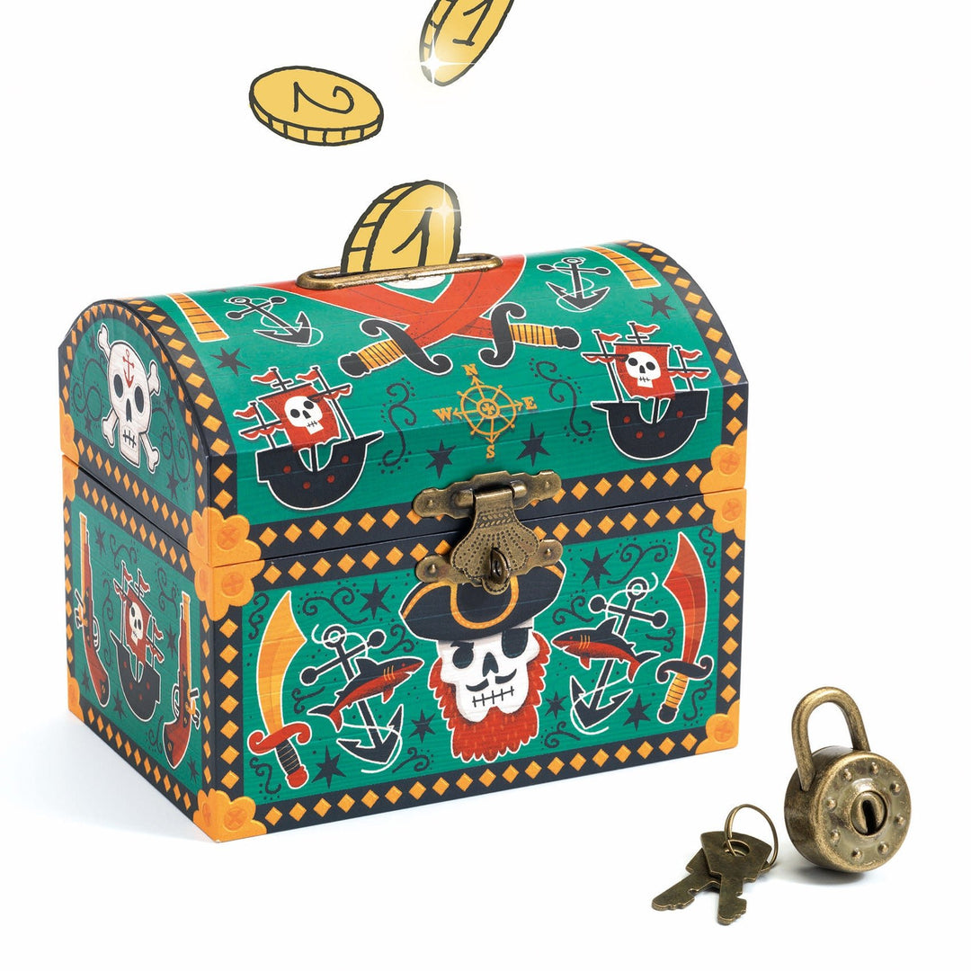 Djeco | Spaarpot | Schatkist | 8 x 12 x 10 cm | Piraten - Kleine Eland