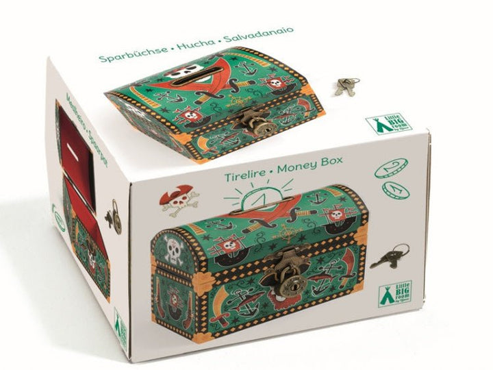 Djeco | Spaarpot | Schatkist | 8 x 12 x 10 cm | Piraten - Kleine Eland