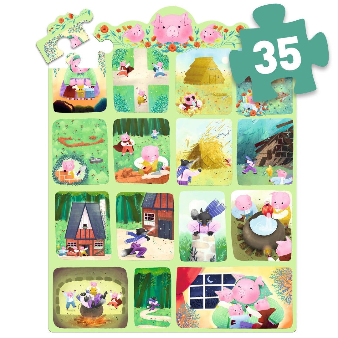 Djeco | Story Puzzle | De wolf en de drie biggetjes | 35 stukjes | 3+ - Kleine Eland