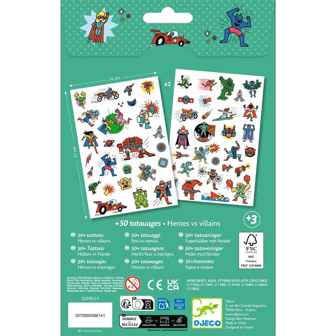 Djeco | Tattoos | Heroes vs Villains | Metallic | 3+ - Kleine Eland