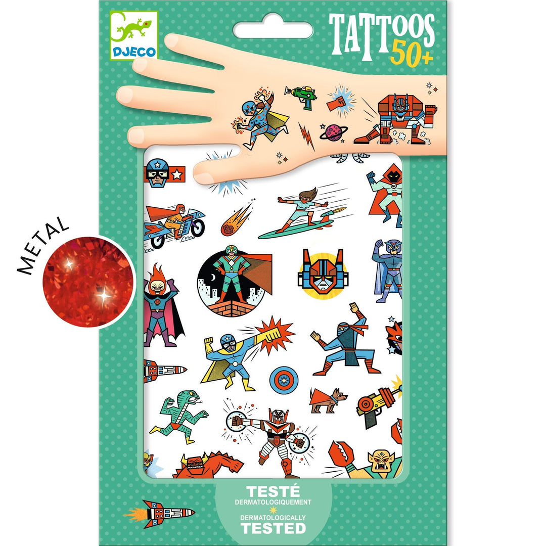 Djeco | Tattoos | Heroes vs Villains | Metallic | 3+ - Kleine Eland