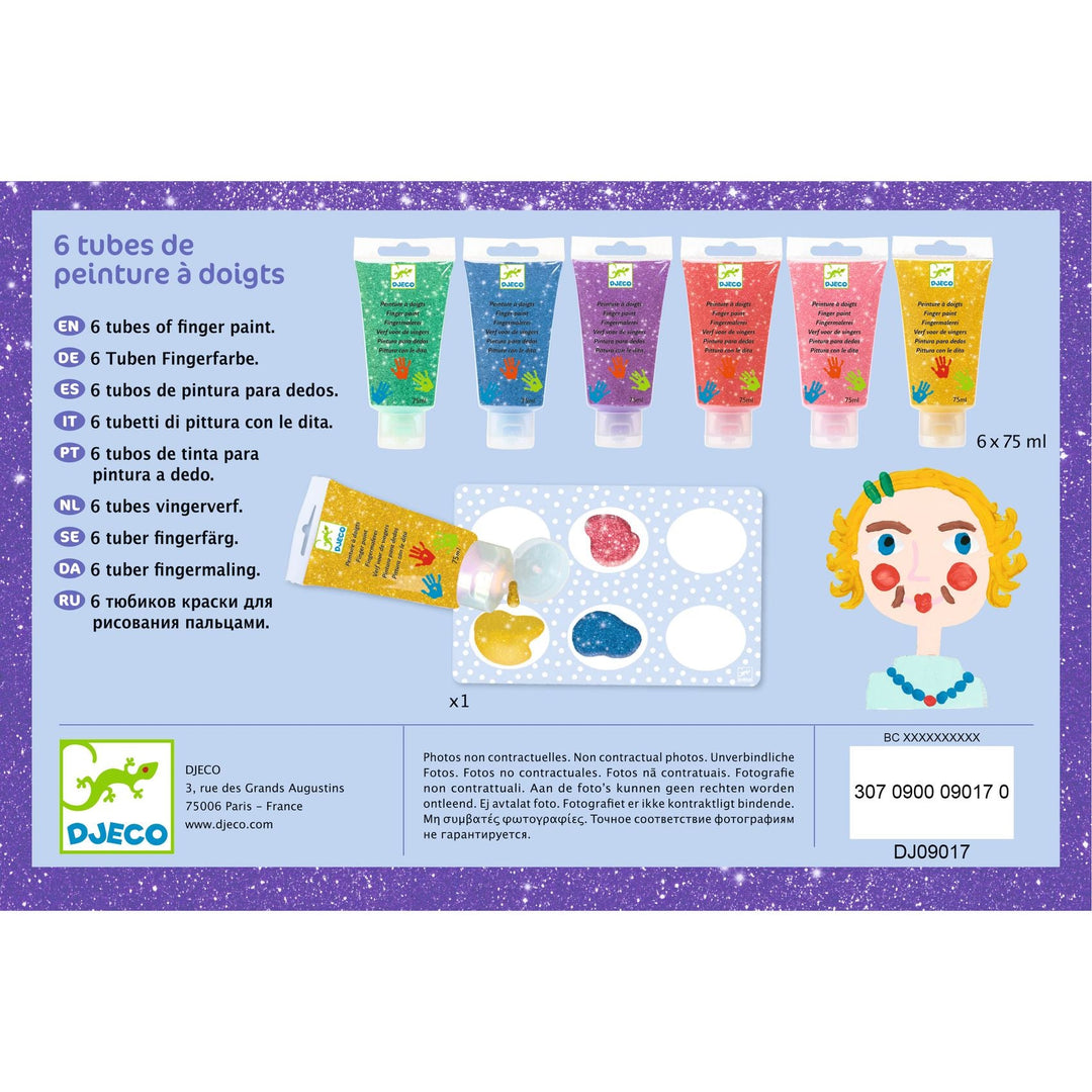 Djeco | Vingerverf | 6 Tubes | Glitter | +18 maanden - Kleine Eland