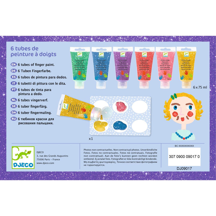 Djeco | Vingerverf | 6 Tubes | Glitter | +18 maanden - Kleine Eland