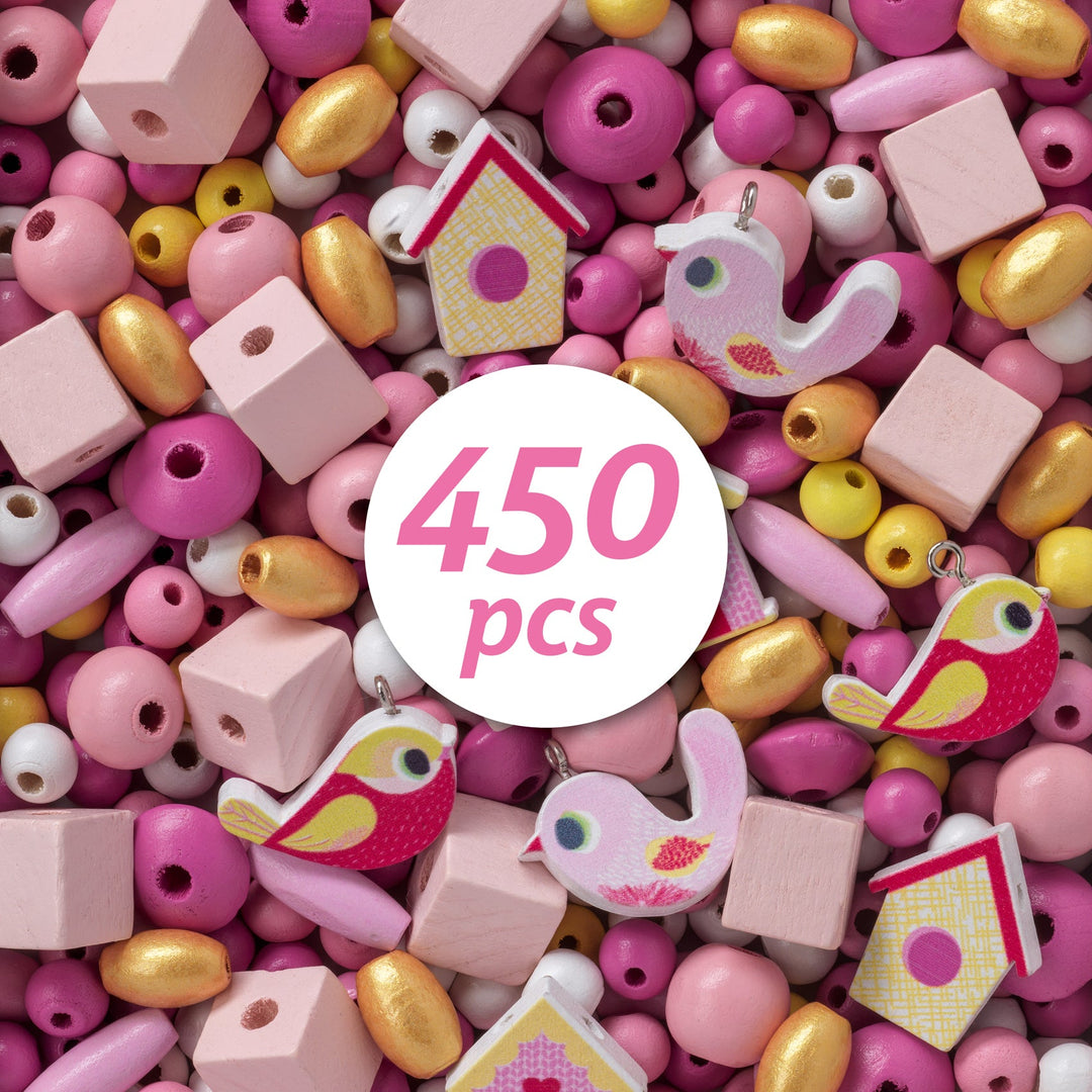 Djeco | Wooden Beads | Birds | 450 kralen | 4+ - Kleine Eland