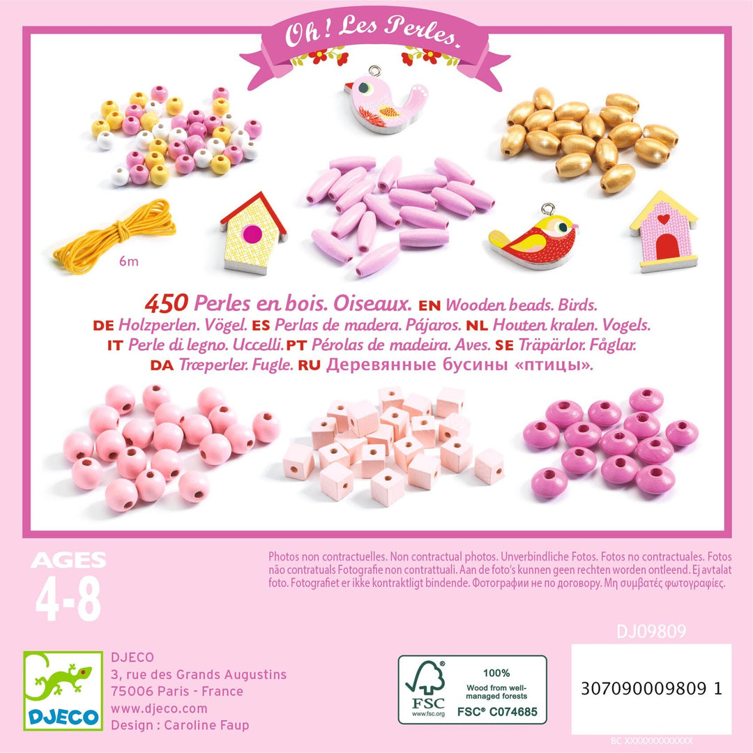 Djeco | Wooden Beads | Birds | 450 kralen | 4+ - Kleine Eland