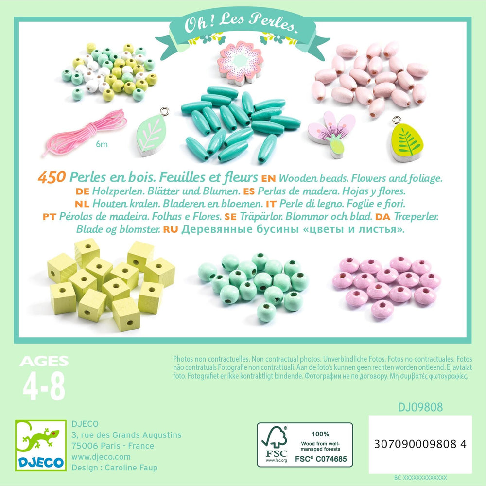 Djeco | Wooden Beads | Flowers and Foliage | 450 kralen | 4+ - Kleine Eland