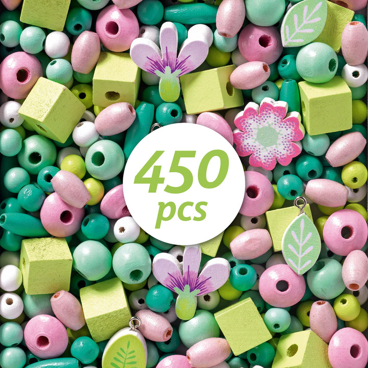 Djeco | Wooden Beads | Flowers and Foliage | 450 kralen | 4+ - Kleine Eland