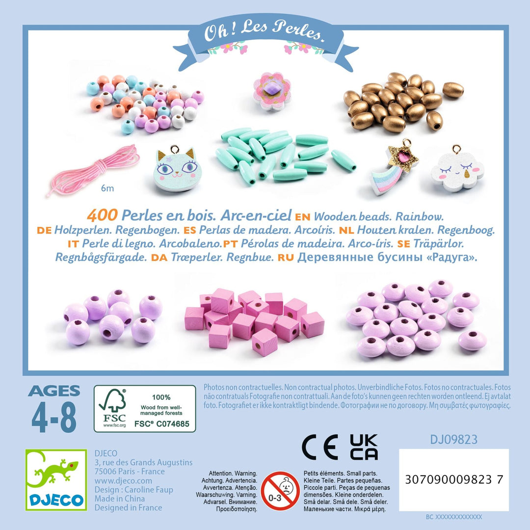 Djeco | Wooden Beads | Rainbow | 400 kralen | 4+ - Kleine Eland
