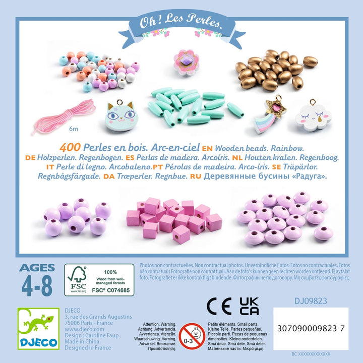 Djeco | Wooden Beads | Rainbow | 400 kralen | 4+ - Kleine Eland