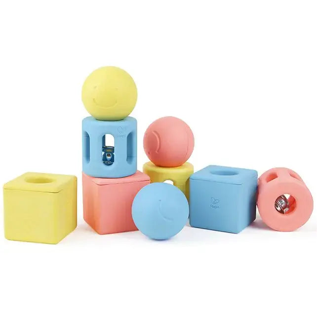 Hape | Made from Rise Based Materials | Geometric Rattles Trio | 9 pieces| 0+
