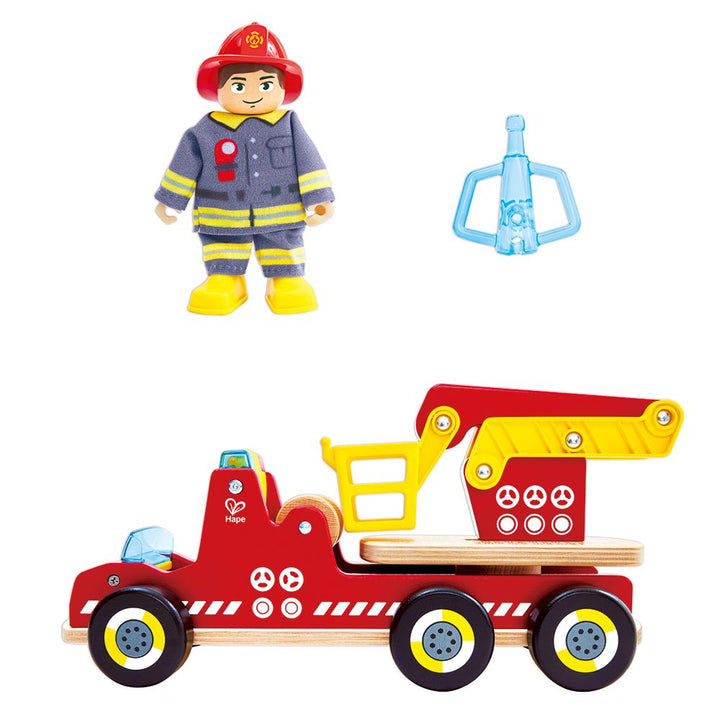 Hape Siren &amp; Lights Fire Truck – toutes les pièces côte à côte