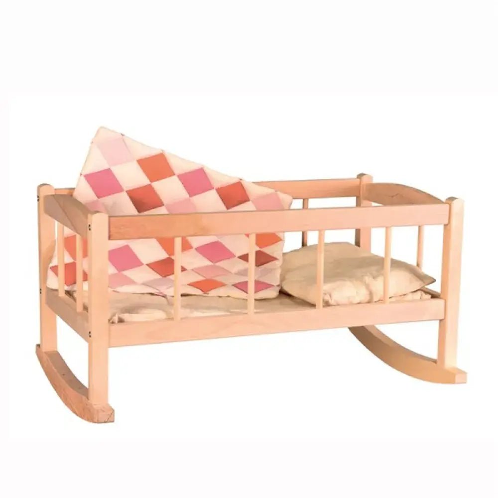 Egmond Toys | Poppenbed | Houten Schommelwieg met dekentje | 50 x 30 x 27 cm | 2+ - Kleine Eland