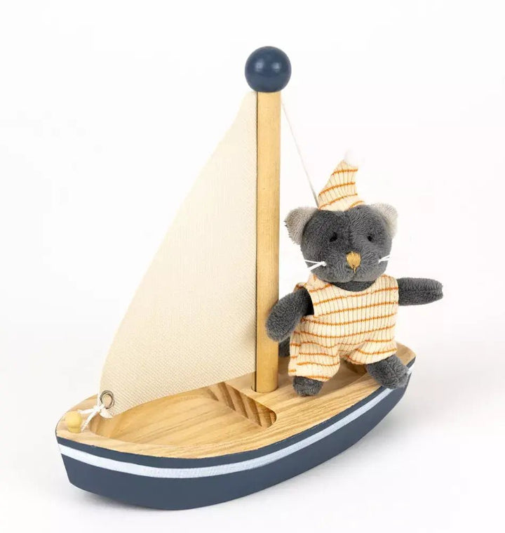 Egmont Toys houten opwindbaar badspeeltje Malo de kat in een boot – 18 cm – 2+ - Kleine Eland