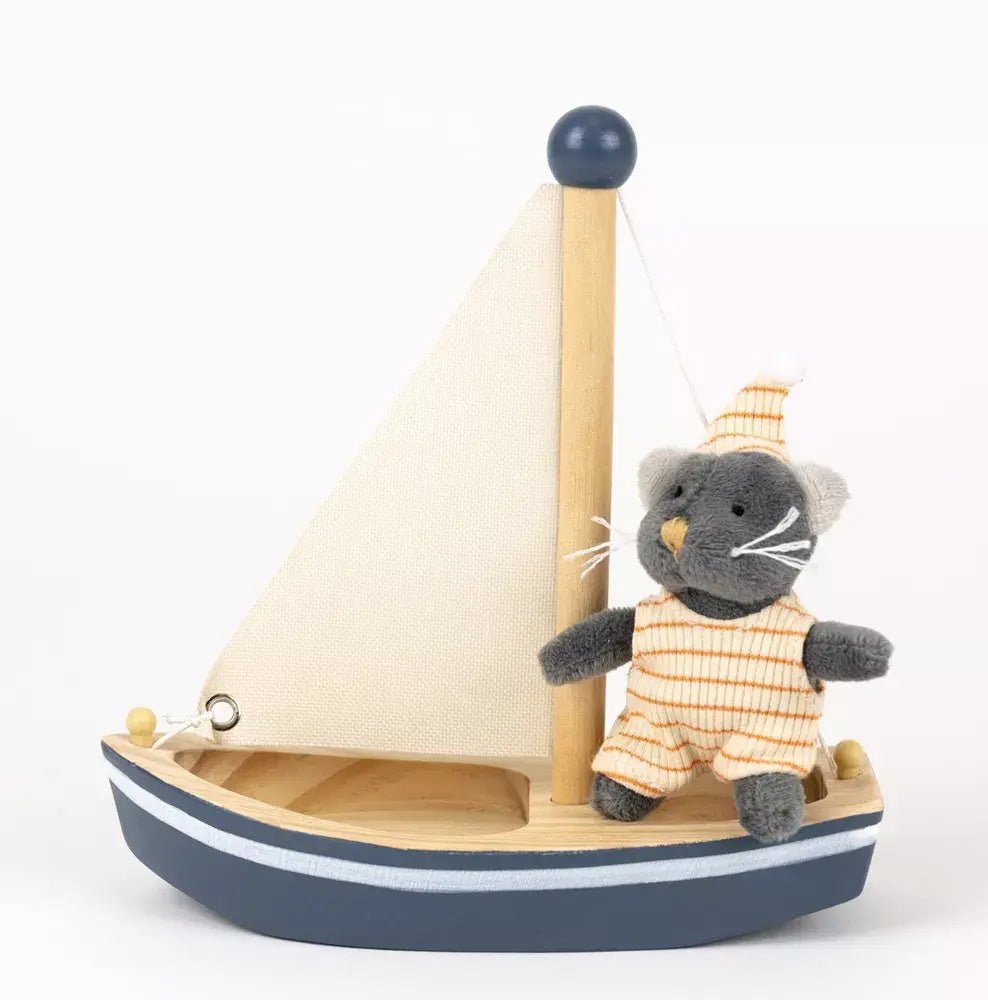 Egmont Toys houten opwindbaar badspeeltje Malo de kat in een boot – 18 cm – 2+ - Kleine Eland