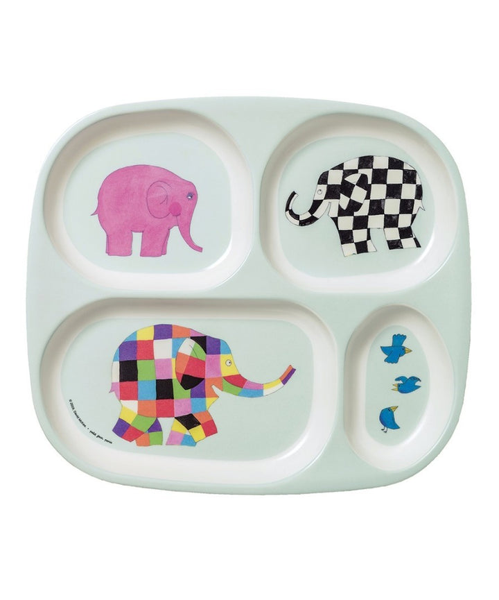 Elmer-vakjesbord met vier vakken, roze olifant, geruite olifant en blauwe vogels