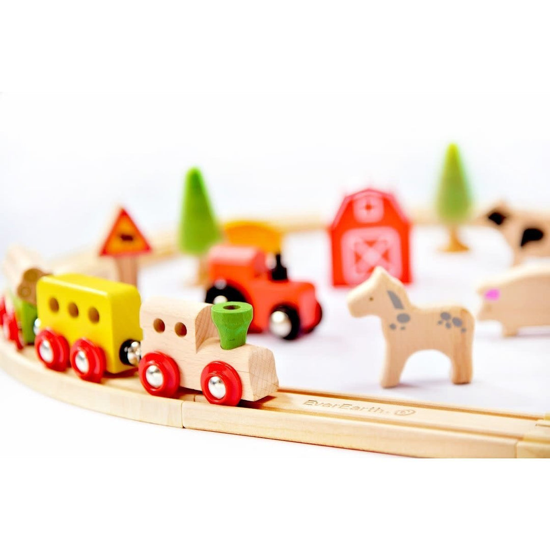 EverEarth | Houten Treinbaan | Farm train set | 25 delig | 3+ - Kleine Eland