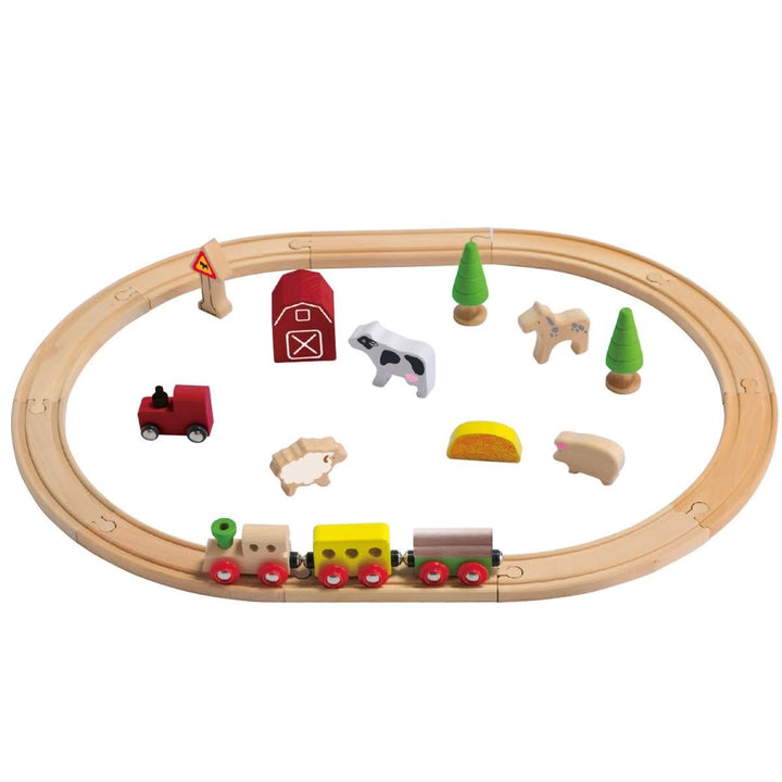 EverEarth | Houten Treinbaan | Farm train set | 25 delig | 3+ - Kleine Eland