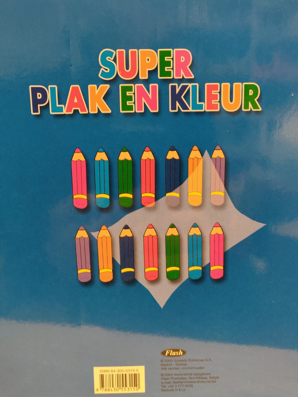 Flash | Kleurboek met 128 Stickers | Blauwe kaft | 3 - 6 jaar - Kleine Eland