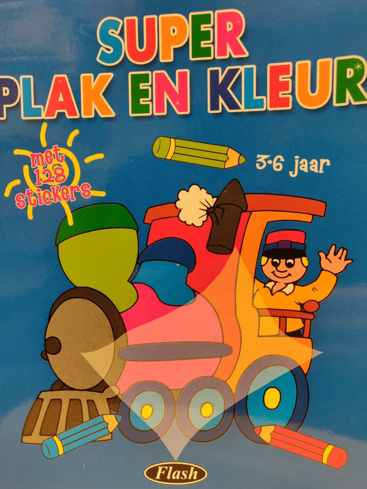 Flash | Kleurboek met 128 Stickers | Blauwe kaft | 3 - 6 jaar - Kleine Eland