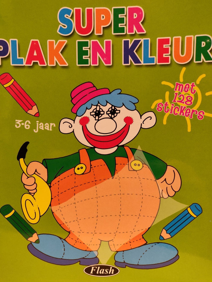 Flash | Kleurboek met 128 Stickers | Groene kaft | 3 - 6 jaar - Kleine Eland