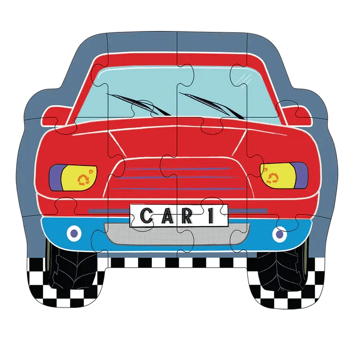 Floss &amp; Rock | Jigsaw Puzzle in Shaped Box | 12 delig | Cars | 2+ - Kleine Eland