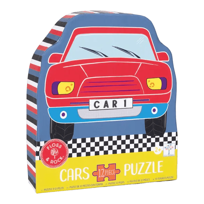 Floss &amp; Rock | Jigsaw Puzzle in Shaped Box | 12 delig | Cars | 2+ - Kleine Eland