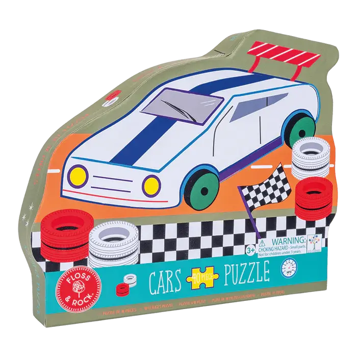Floss &amp; Rock | Jigsaw Puzzle in Shaped Box | 40 delig | Cars | 3+ - Kleine Eland