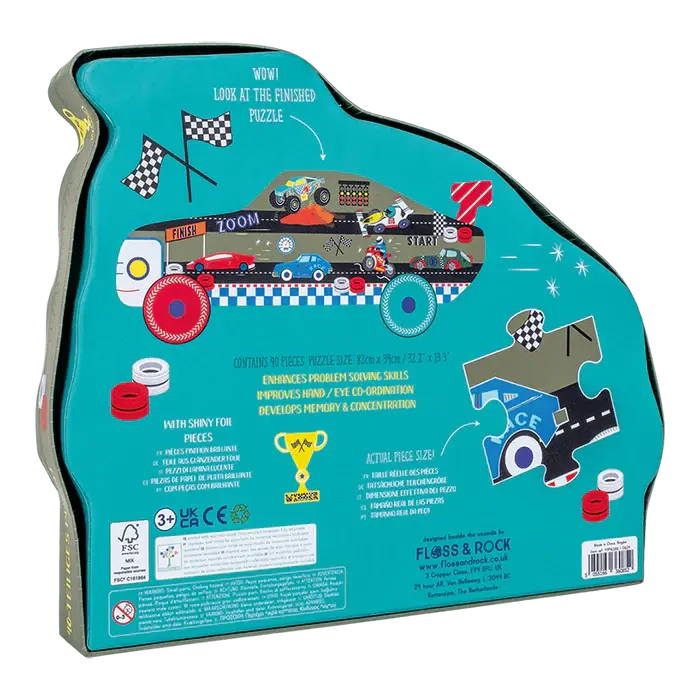 Floss &amp; Rock | Jigsaw Puzzle in Shaped Box | 40 delig | Cars | 3+ - Kleine Eland