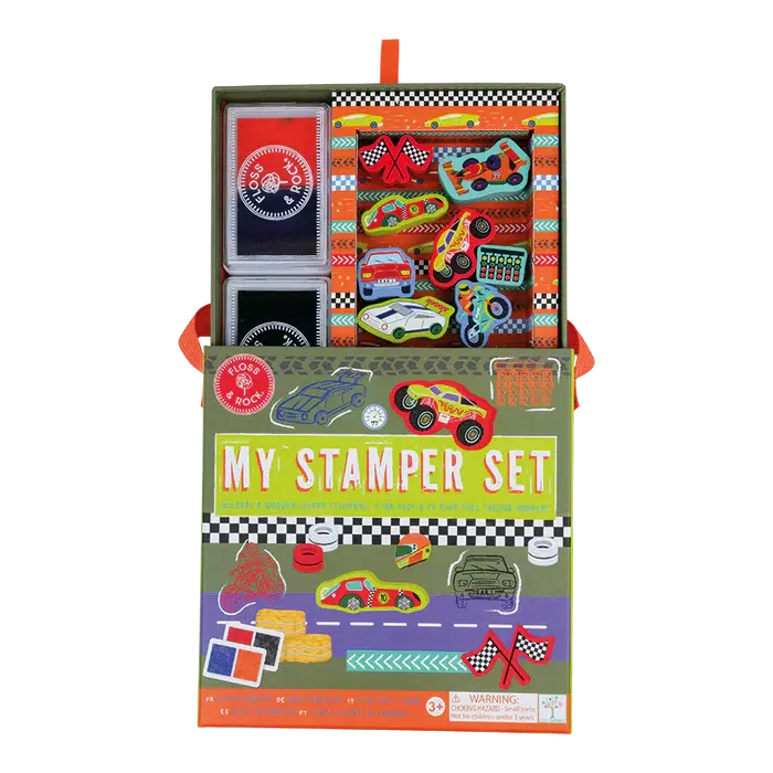 Floss &amp; Rock | My Stamper Set | 8 Wooden Stamps | Cars | 3+ - Kleine Eland