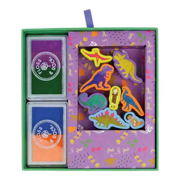 Floss &amp; Rock | My Stamper Set | 8 Wooden Stamps | Dino | 3+ - Kleine Eland