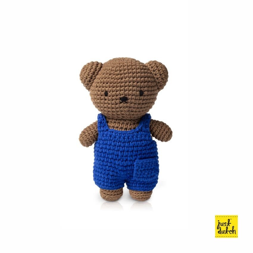 Gehaakte Knuffel | Boris | Blue Overall | 20 cm | 100 % Cotton | 3+ - Kleine Eland