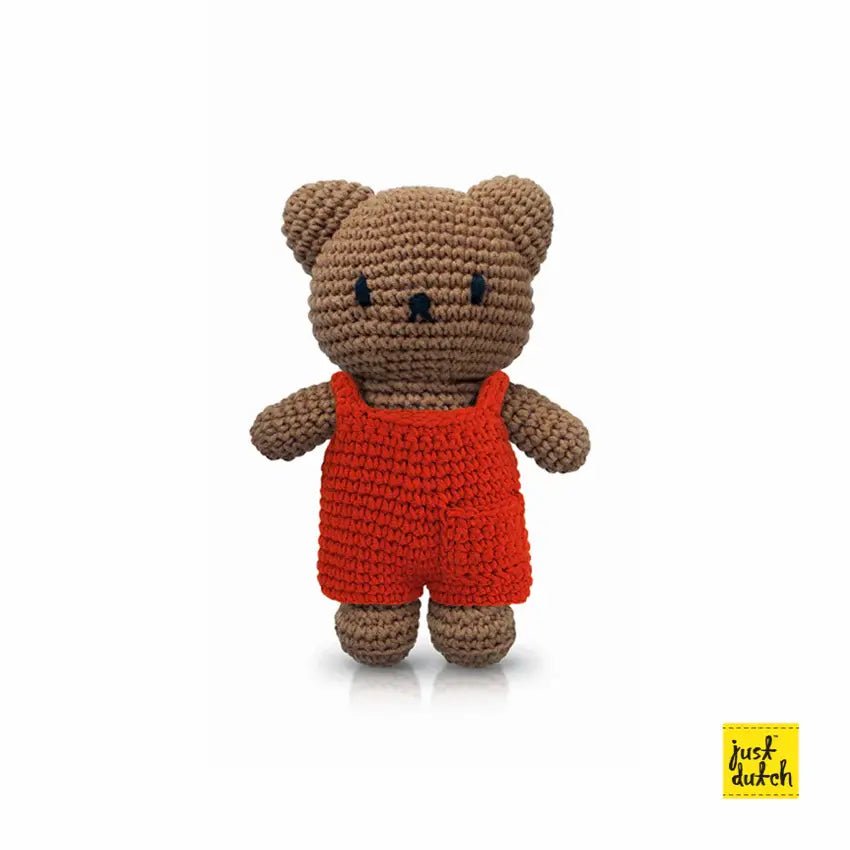 Gehaakte Knuffel | Boris | Red Overall | 20 cm | 100 % Cotton | 0+ - Kleine Eland
