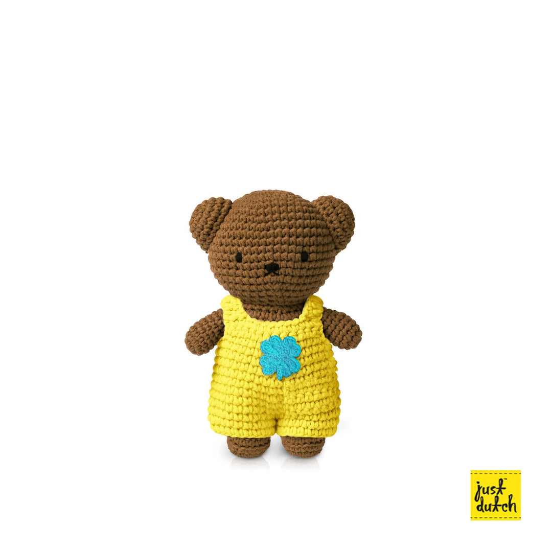 Gehaakte Knuffel | Boris | Yellow Clover Overall | 20 cm | 100 % Cotton | 0+ - Kleine Eland