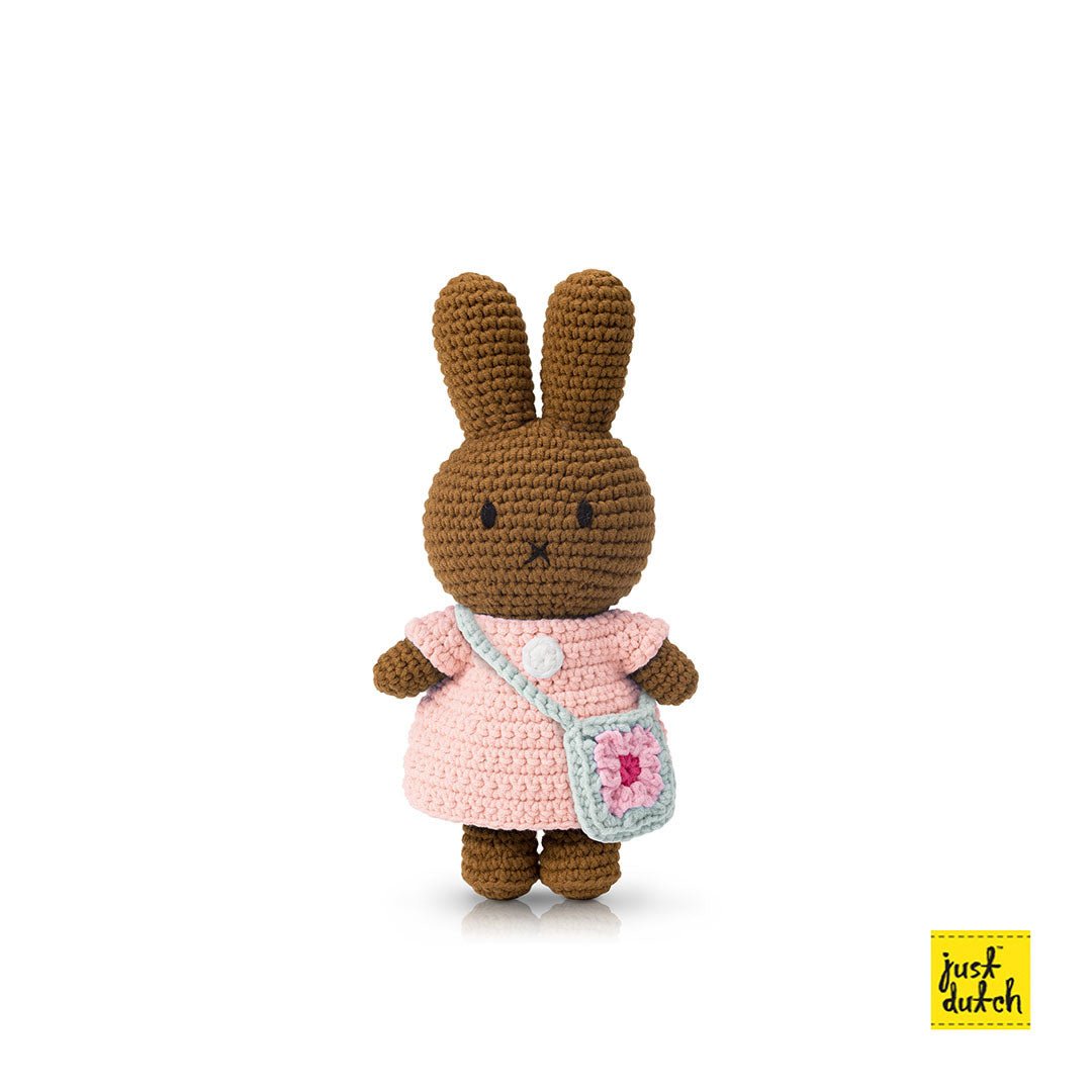 Gehaakte Knuffel | Melanie / Nina | Pastel Pink Dress | Flower Bag | 25 cm | 100 % Cotton | 0+ - Kleine Eland