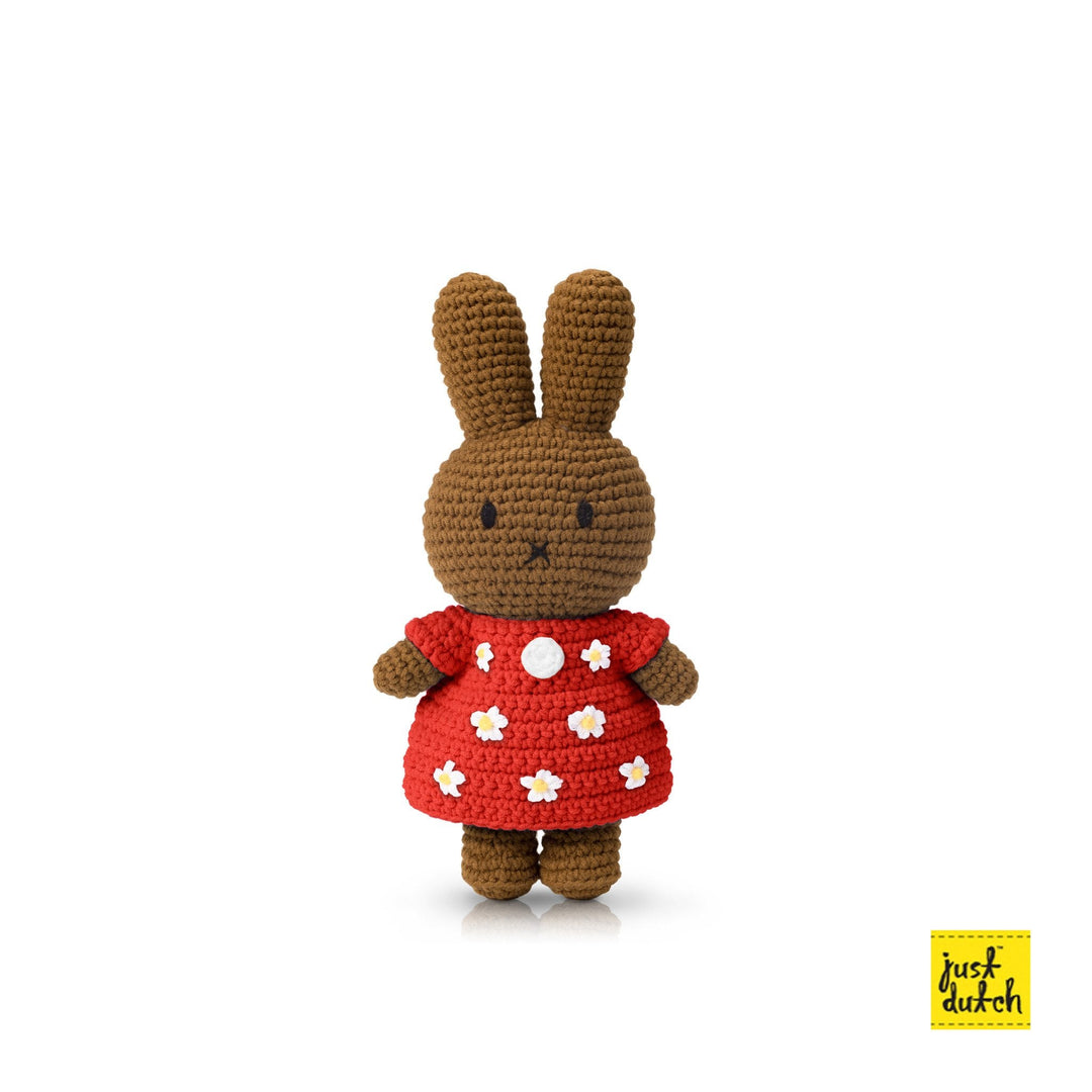Gehaakte Knuffel | Melanie / Nina | Red Flower Dress | 25 cm | 100 % Cotton | 0+ - Kleine Eland