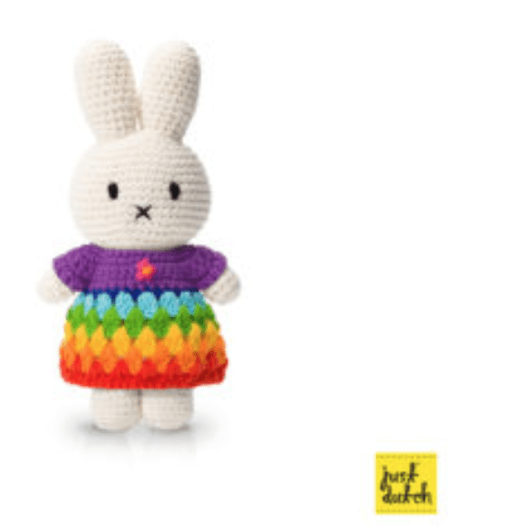 Gehaakte Knuffel | Miffy/Nijntje | Bright Rainbow Dress | 25 cm | 100 % Cotton | 0+ - Kleine Eland